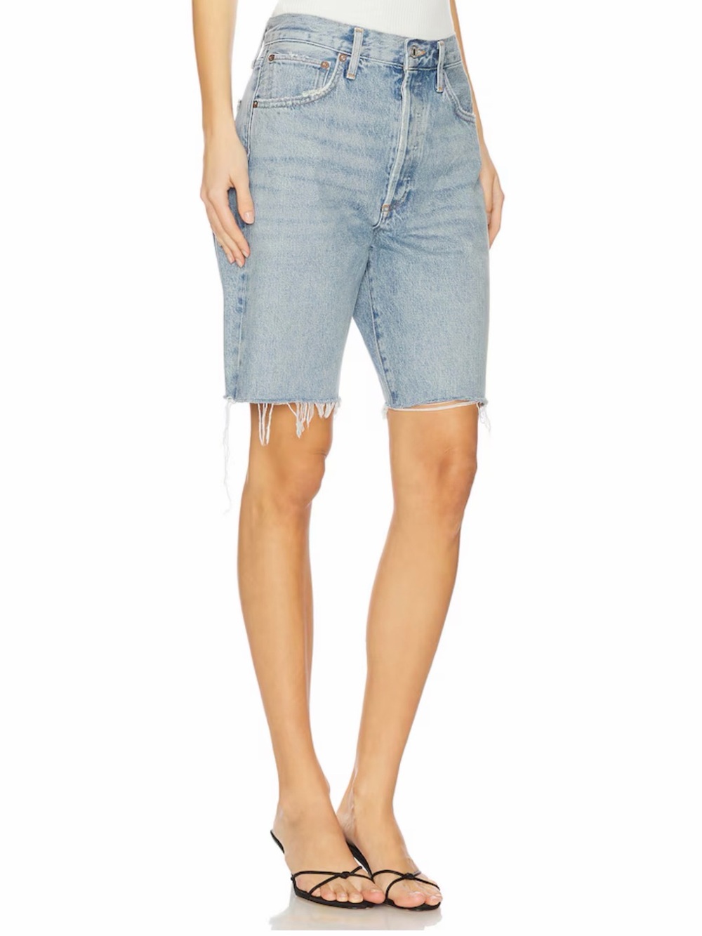 Agolde Washed Light Blue High-Rise Denim Cutoff Shorts 24